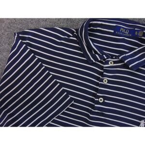 Ralph Lauren Polo Shirt Mens XL Blue White Striped Short Sleeve Classic Fit